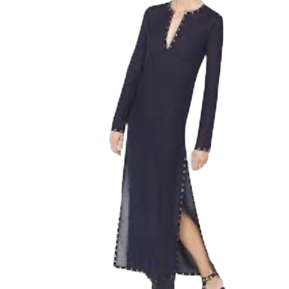 Michael Kors COLLECTION Navy Blue(Maritime) Sheer Linen Grommeted Caftan…